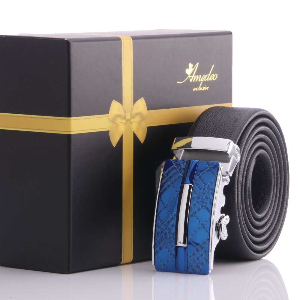 Men's Stainless Steel Belt -With Blue Buckle one size fits most no holes needed